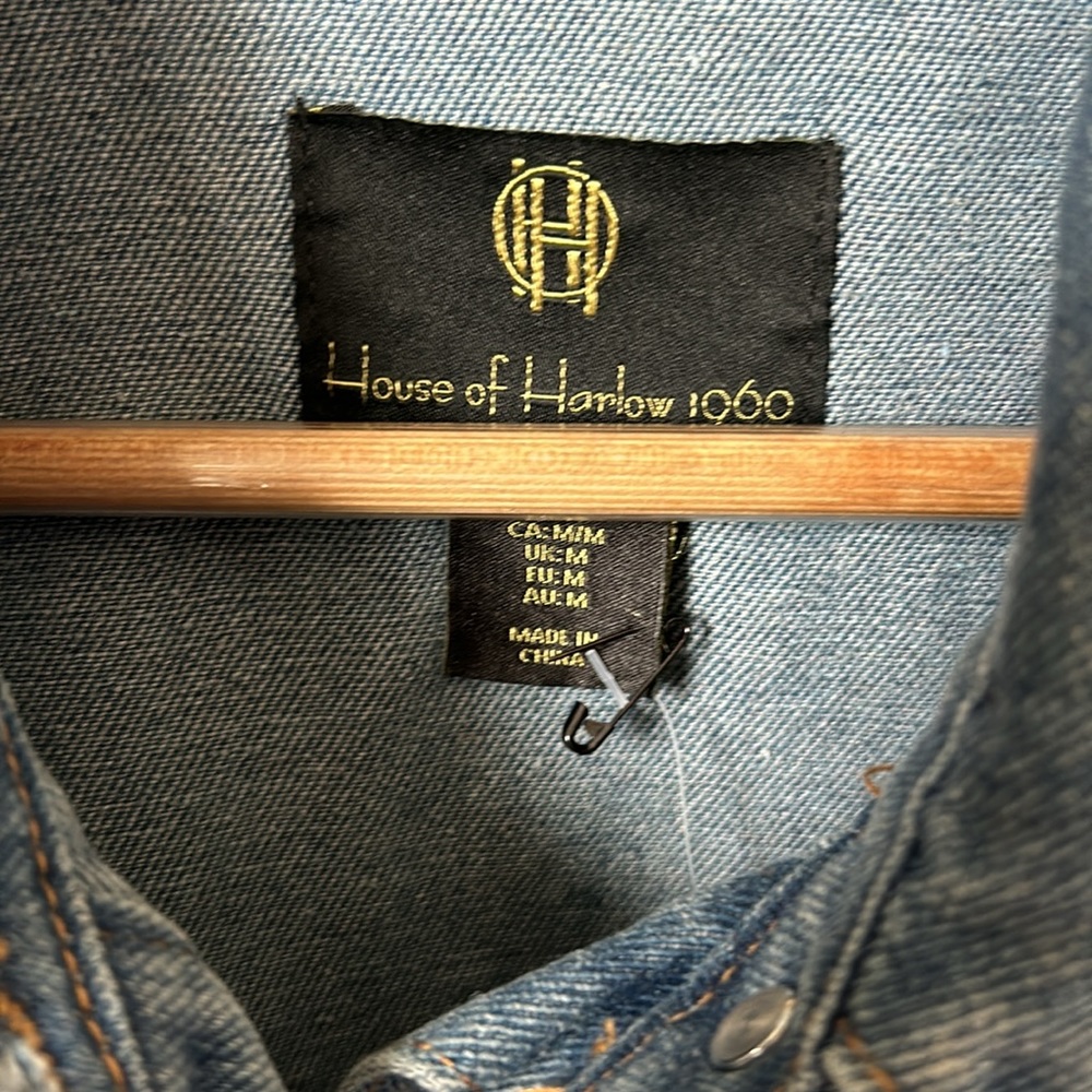 House of Harlow 1960 Denim Crystal Button Down Shirt/ Jacket - Picture 5 of 9